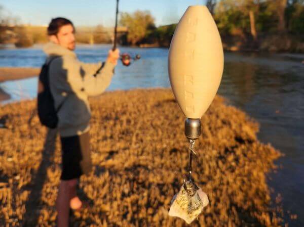 Angler read to cast the FATKAT into moving water near the James River Fall Line, best trout bobbers, best float bobber, best drift rig